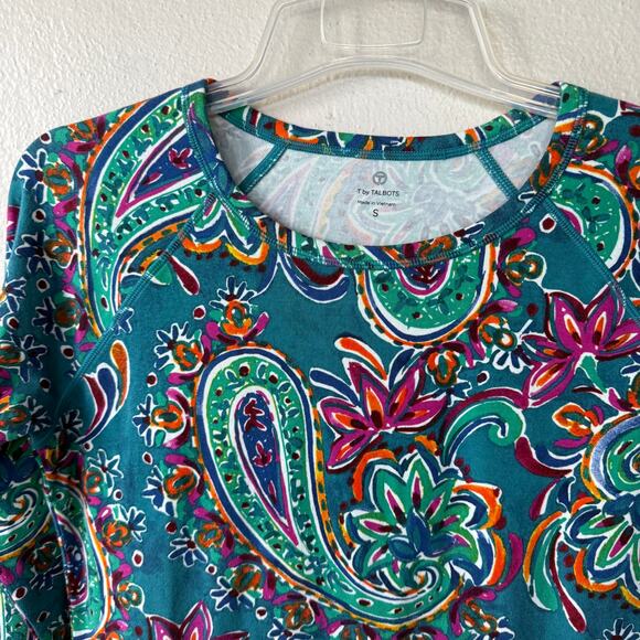 Talbots green pink paisley knit top size S - Picture 3 of 8